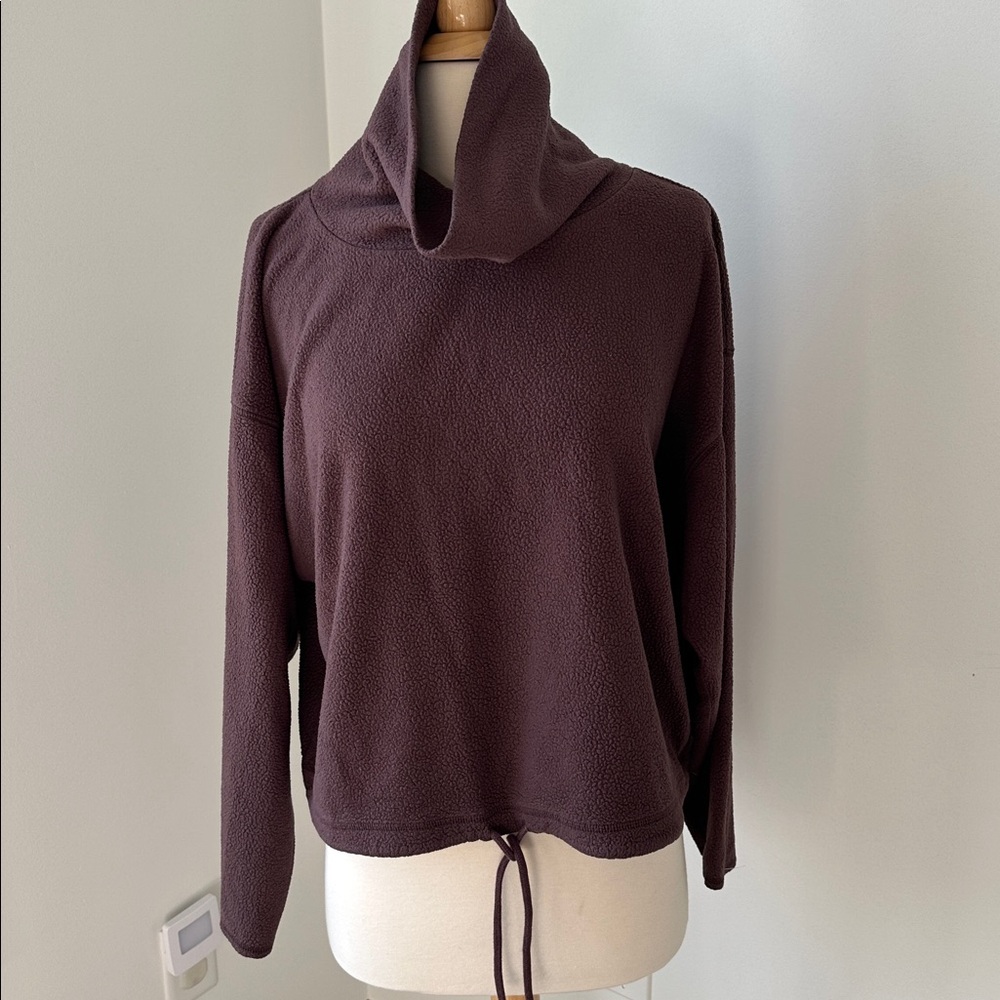 Aerie Fuzzy Teddy Cropped Cowl Neck Sweater - Picture 2 of 5